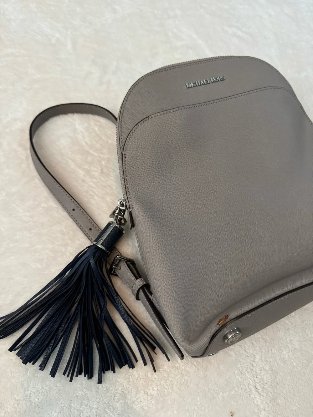 MICHAEL KORS Grey Leather Backpack with Tassel